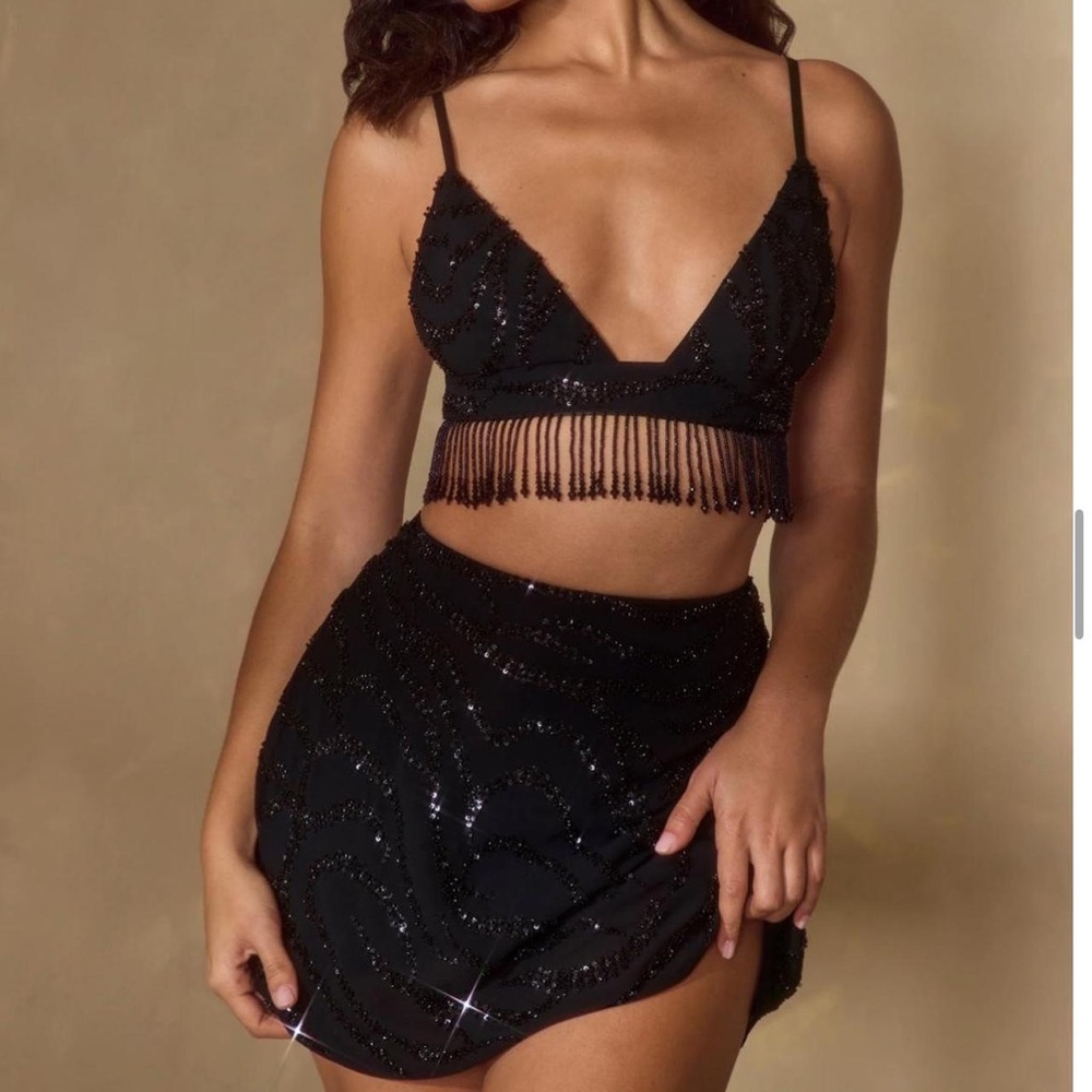 Oh Polly Black Beaded Fringe Top streetwear fringe